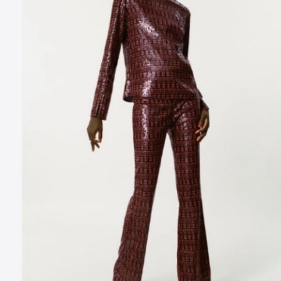 ZARA 2 Piece Set Sequin Pants and Top Size L - Picture 3 of 4